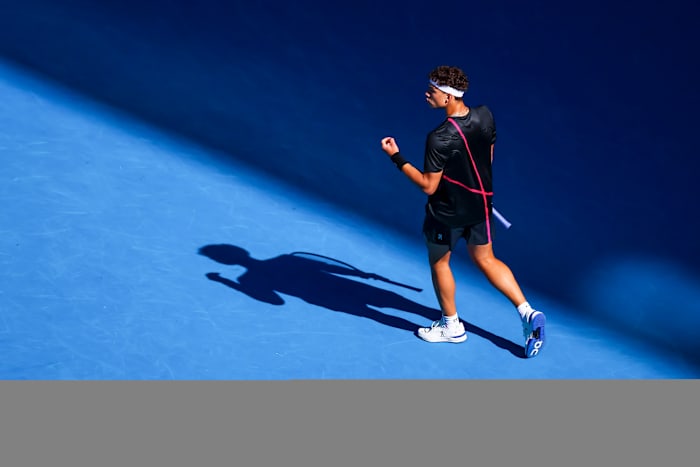 Ben Shelton celebrates during the 2024 Australian Open.